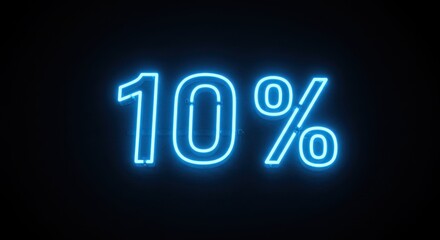 Glowing blue neon sign displaying a ten percent discount offer.