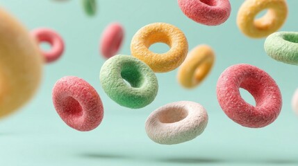 Floating colorful cereal loops.