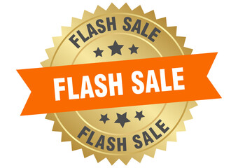 flash sale. flash sale round orange and gold label isolated on transparent background