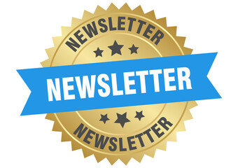 newsletter. newsletter round blue and gold label isolated on transparent background