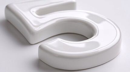 Glossy white ceramic number 5.