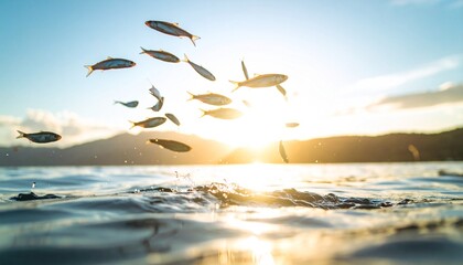 cinematic Shot of Flying Fish at Midday Light