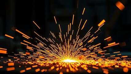 Abstract metalworking scene with glowing sparks, showcasing dynamic industrial energy.