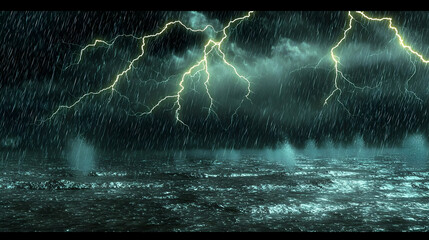 Stormy Night Ocean With Lightning