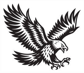 Obraz premium Flying Eagle Attack Pose – Black and White Predator Bird Illustration