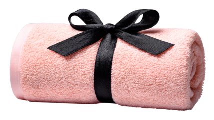 Rolled towel with ribbon, isolated on transparent background