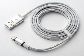 High-Quality Braided USB to Lightning Charging Cable on White Background