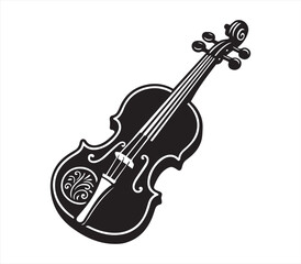 Obraz premium Violin Silhouette – Black and White Musical Instrument Illustration