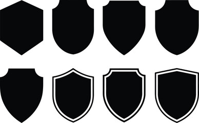 Black Shield Shapes and Outlines on White Background