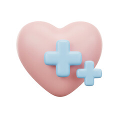 Obraz premium Pink heart with blue medical crosses isolated on transparent background