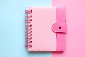 Stylish Pink Planner on a Pastel Blue and Pink Background with Modern Design