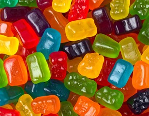 Colorful gummy candies, various shapes