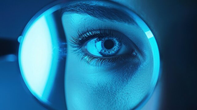 Eye through magnifying glass