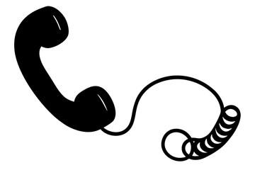 Vintage Telephone Handset with Cord: Black Icon Silhouette