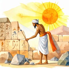 Egyptian Stonemason Carving Ancient Hieroglyphs