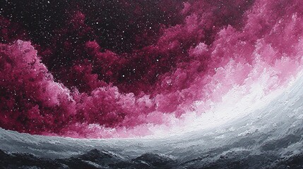 Abstract Painting of Colorful Cosmos with Vibrant Clouds and Distant Stars in Night Sky