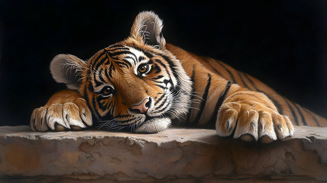 Resting Tiger Cub Closeup Portrait