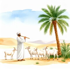 Eastern Shepherd and Goats under the Sky