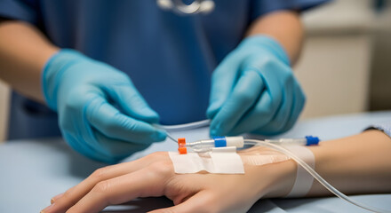Doctor Inserting IV Drip into Patient's Hand