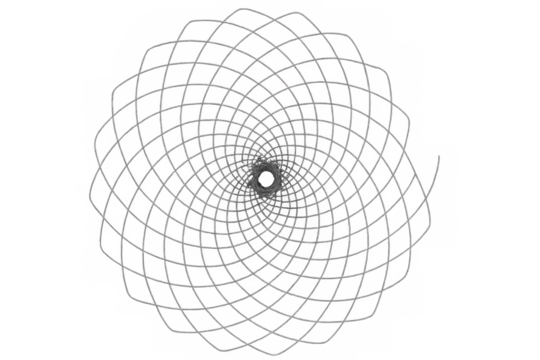 Swirling geometric pattern radiating intricate lines toward central point, generating dynamic visual depth on transparent surface