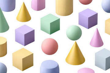 A collection of colorful 3d geometric shapes isolated on transparent background