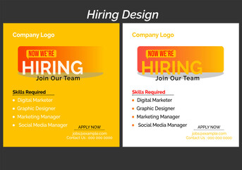 We are hiring recruitment open job vacancy design vector social media post banner template or web banner layout .
