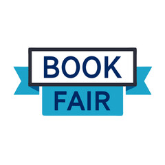 Book Fair Logo with Blue Ribbon for Reading Promotion and Literacy