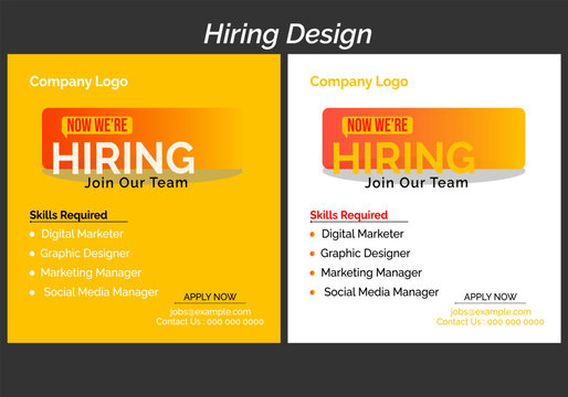 We are hiring recruitment open job vacancy design vector social media post banner template or web banner layout .