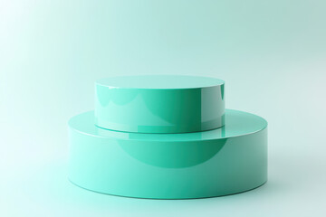Two glossy teal cylindrical platforms stacked on a light teal background isolated on a transparent background