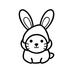 Cute Cartoon Rabbit in a Bunny Costume Outlined Black on White