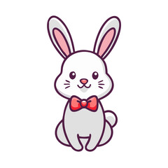 Adorable Cartoon Bunny with a Red Bow Tie Sitting Upright Posing