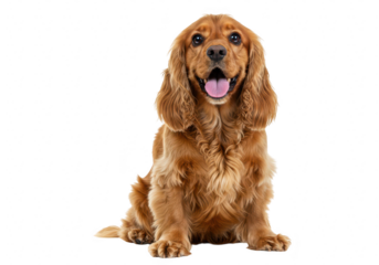 Brown cocker spaniel dog sitting, isolated on transparent background