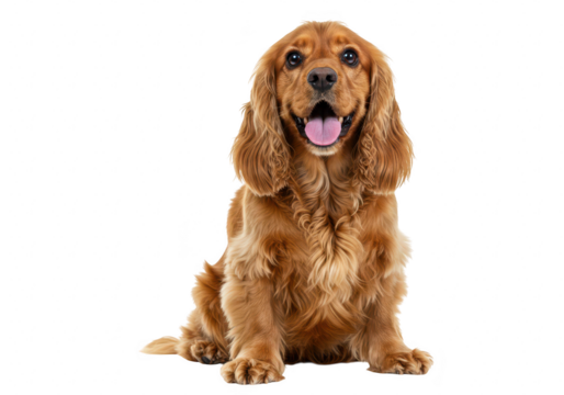 Brown cocker spaniel dog sitting, isolated on transparent background