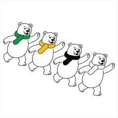 Four Cartoon Bears Walking with Scarves illustration