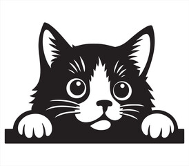 Obraz premium Cute Kitten Peeking – Black and White Cat Line Art Illustration