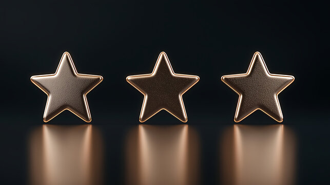 Three bronze stars, reflecting on a dark surface. Rating, excellence, and achievement are the themes.