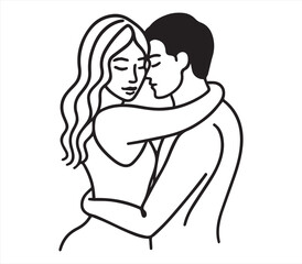 Romantic Couple Hugging &ndash; Minimalist Line Art Illustration


