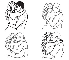 Fototapeta premium Romantic Couple Hugging – Minimalist Line Art Illustration