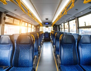 Empty bus interior on a sunny day