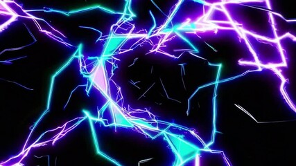 Abstract depiction of electric lightning bolts, with vivid neon colors, crackling across a dark expanse. The image evokes a sense of dynamic energy and raw power - Powered by Adobe