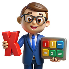 Cheerful teacher holding red letter and calculator