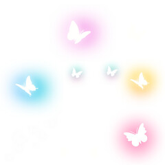 Abstract Colorful Bubbles with White Butterflies;  Joyful, Spring Theme Design.