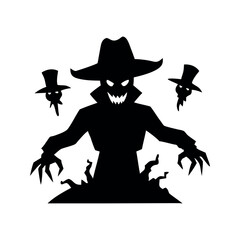 Scary scarecrow with menacing grin and floating skulls halloween spooky