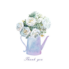 bouquet of white roses flowers in a blue vase