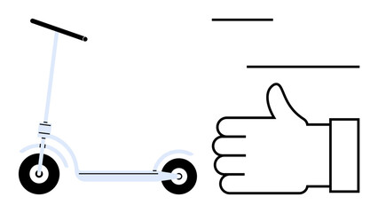 Minimalist design of an electric scooter and thumbs-up gesture, symbolizing approval and sustainability. Ideal for transport solutions, eco-living, urban commuting, personal mobility, modern