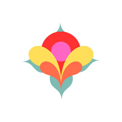 Abstract Retro Floral Design Element:  Warm, Joyful, and Modern Geometric Pattern.