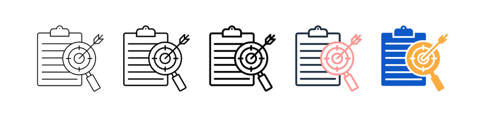 Objective Analysis different style icons set vector illustration. 