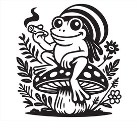Obraz premium Rasta Frog on Mushroom – Funny Reggae Style Cartoon Illustration