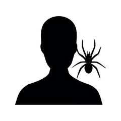 Black silhouette of person with spider on shoulder arachnid insect