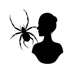 Black spider silhouette approaching a woman's profile arachnid insect